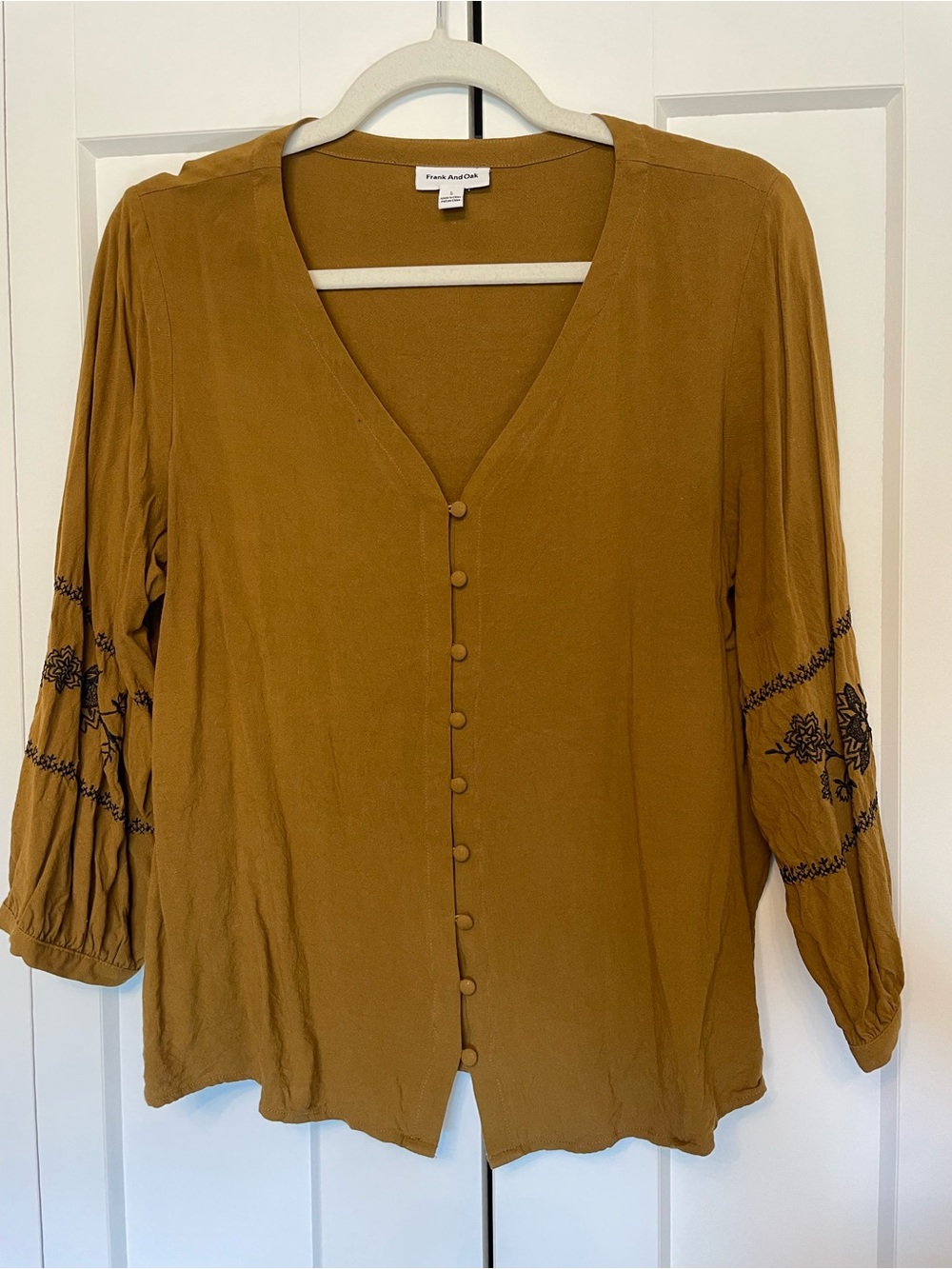 Frank & Oak Mustard Button-Front V-Neck Boho Blouse